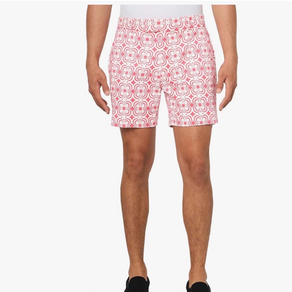 Nwt 30 - 34 Mr. Turk Men’s Roger Short Pink Mod Print Stretch Tailored Shorts